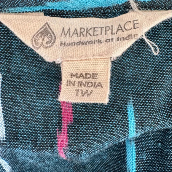 Market Place Handwork Of India Blue Cotton 3/4 Length Sleeve Tunic Size 1W - Picture 8 of 10